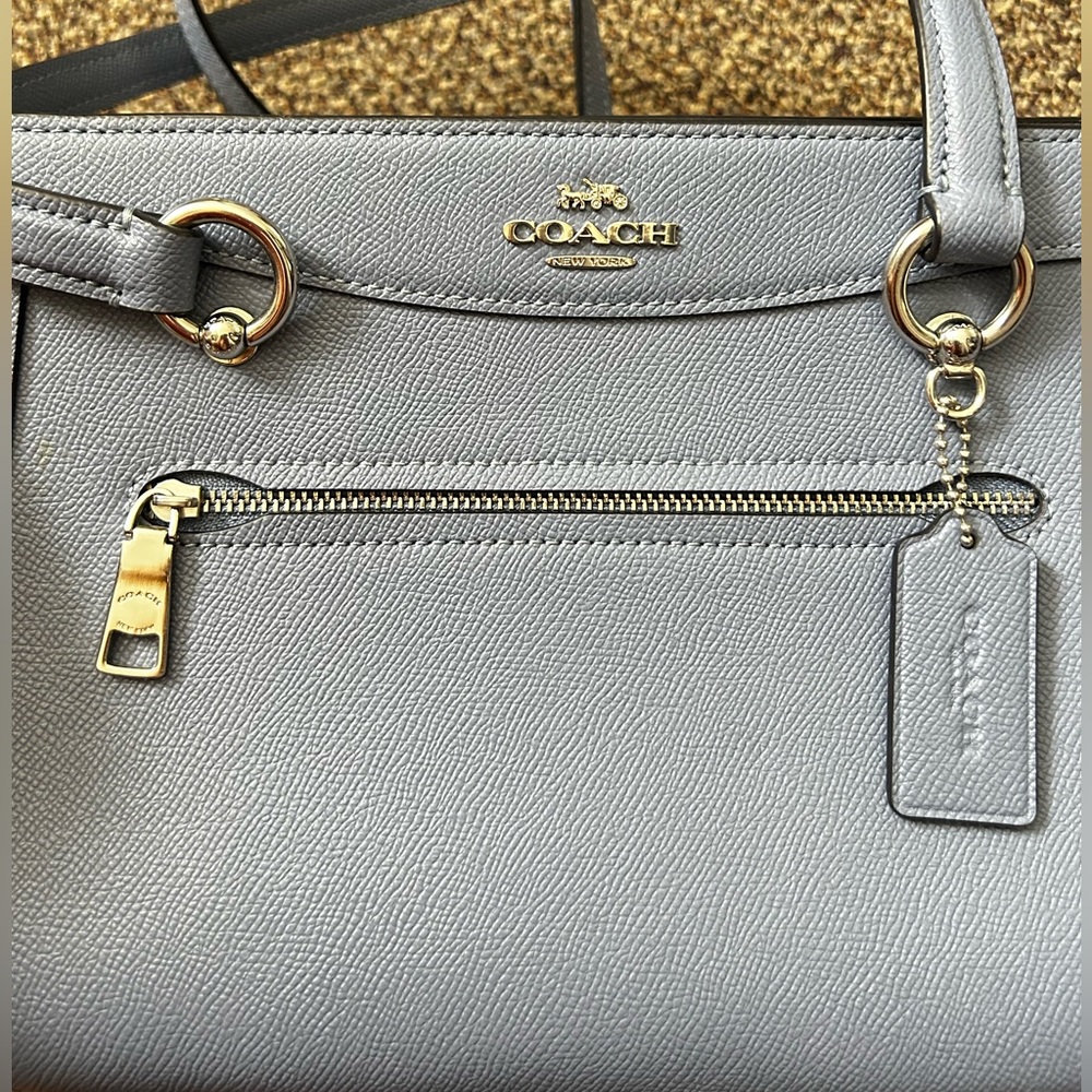 Slate Blue Coach Bag with Gold Accents